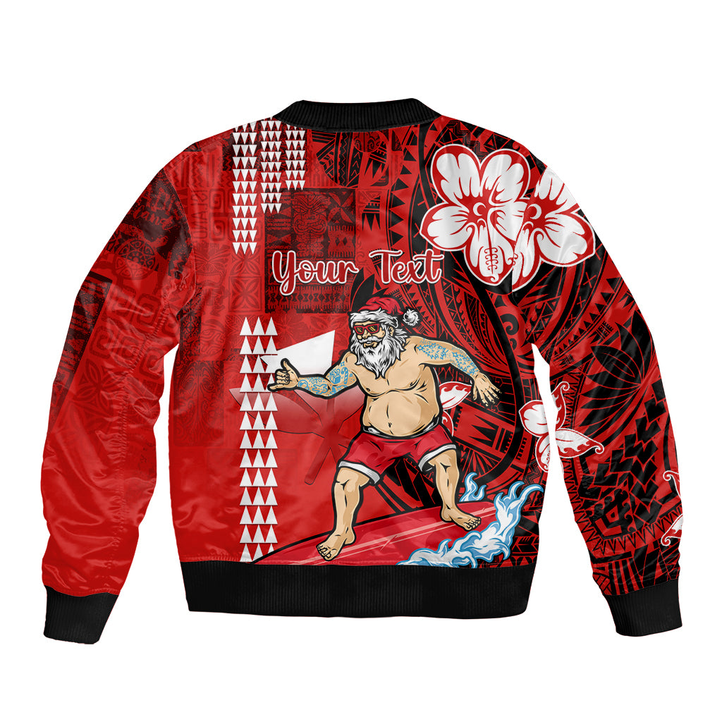 Personalised Hawaii Christmas Sleeve Zip Bomber Jacket Mele Kalikimaka Surfing Santa Claus LT14 - Polynesian Pride