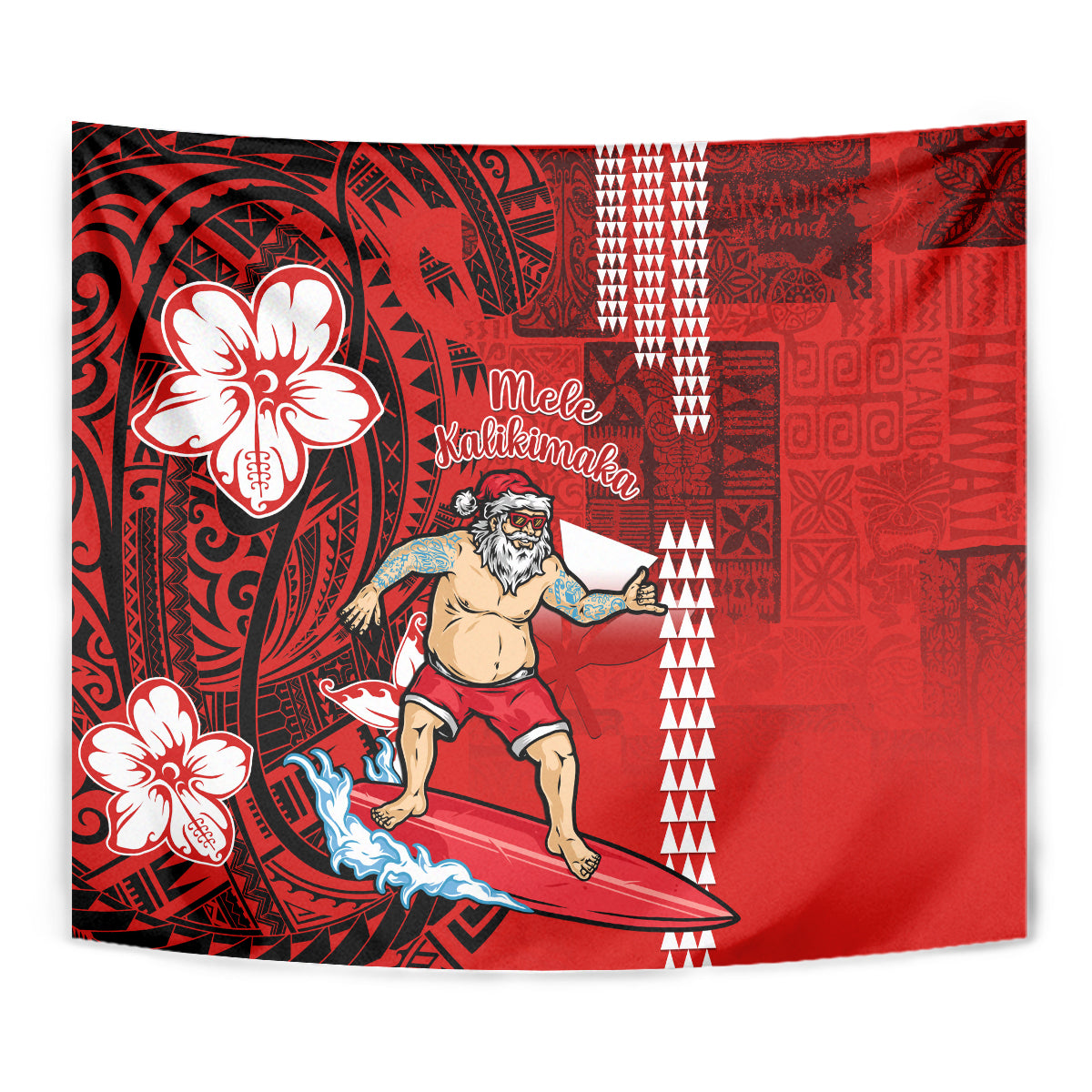 Personalised Hawaii Christmas Tapestry Mele Kalikimaka Surfing Santa Claus LT14 - Polynesian Pride