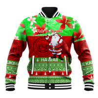 Personalised Hawaii Christmas Baseball Jacket Mele Kalikimaka Hawaiian Santa Tropical Vibes LT14 Unisex Red - Polynesian Pride