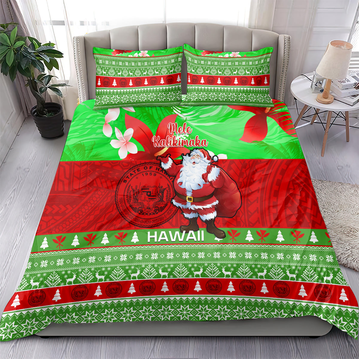Personalised Hawaii Christmas Bedding Set Mele Kalikimaka Hawaiian Santa Tropical Vibes LT14 - Polynesian Pride