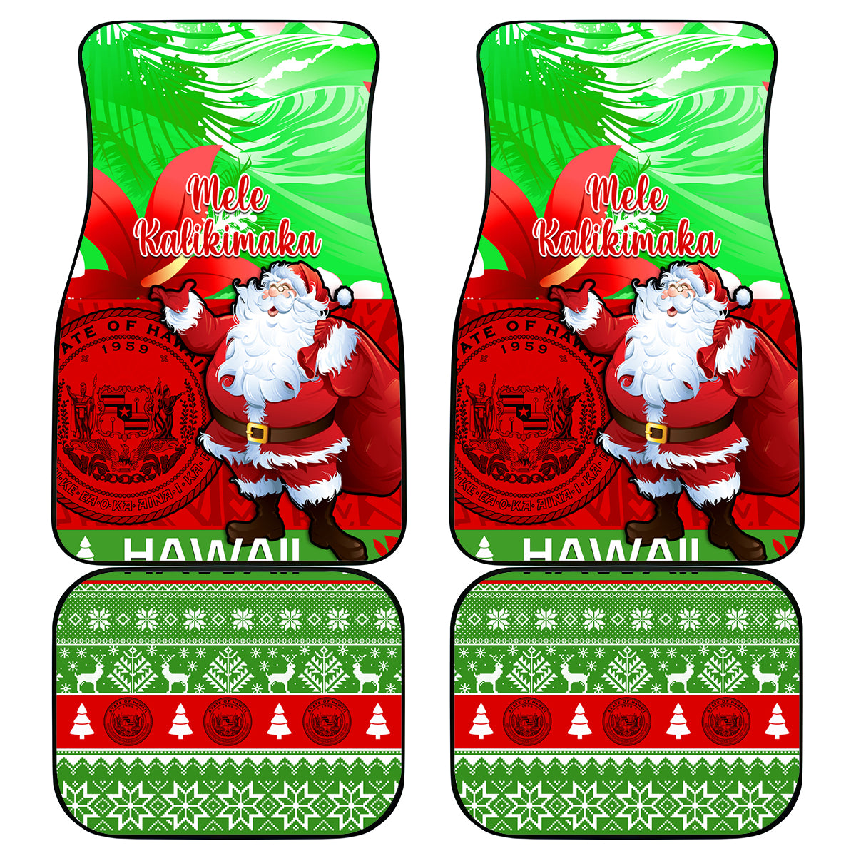 Personalised Hawaii Christmas Car Mats Mele Kalikimaka Hawaiian Santa Tropical Vibes LT14 Red - Polynesian Pride