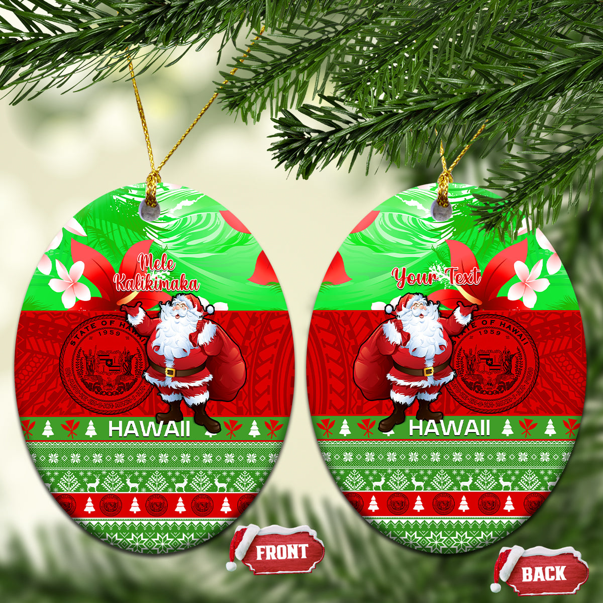 Personalised Hawaii Christmas Ceramic Ornament Mele Kalikimaka Hawaiian Santa Tropical Vibes LT14 - Polynesian Pride