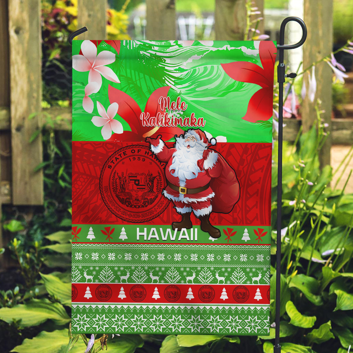 Personalised Hawaii Christmas Garden Flag Mele Kalikimaka Hawaiian Santa Tropical Vibes LT14 Garden Flag Red - Polynesian Pride