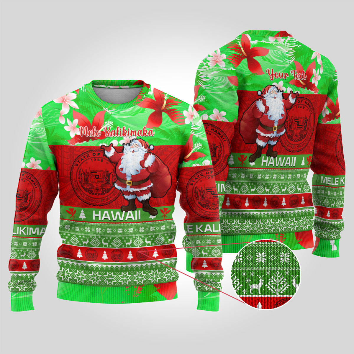 Personalised Hawaii Christmas Ugly Christmas Sweater Mele Kalikimaka Hawaiian Santa Tropical Vibes LT14 Red - Polynesian Pride
