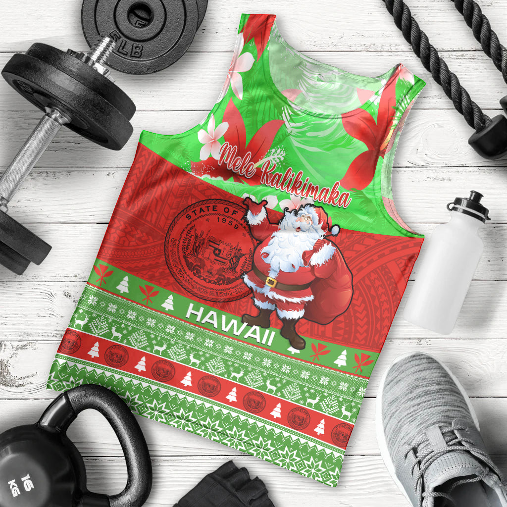 Personalised Hawaii Christmas Men Tank Top Mele Kalikimaka Hawaiian Santa Tropical Vibes LT14 Red - Polynesian Pride