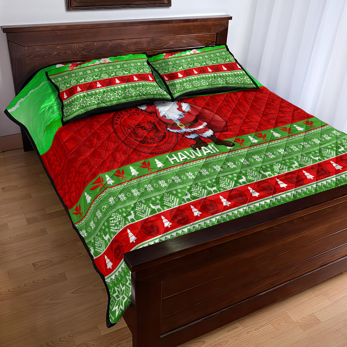 Personalised Hawaii Christmas Quilt Bed Set Mele Kalikimaka Hawaiian Santa Tropical Vibes LT14 - Polynesian Pride
