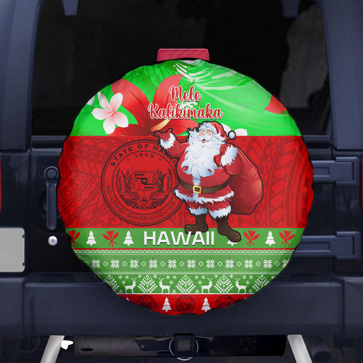 Personalised Hawaii Christmas Spare Tire Cover Mele Kalikimaka Hawaiian Santa Tropical Vibes LT14 Red - Polynesian Pride