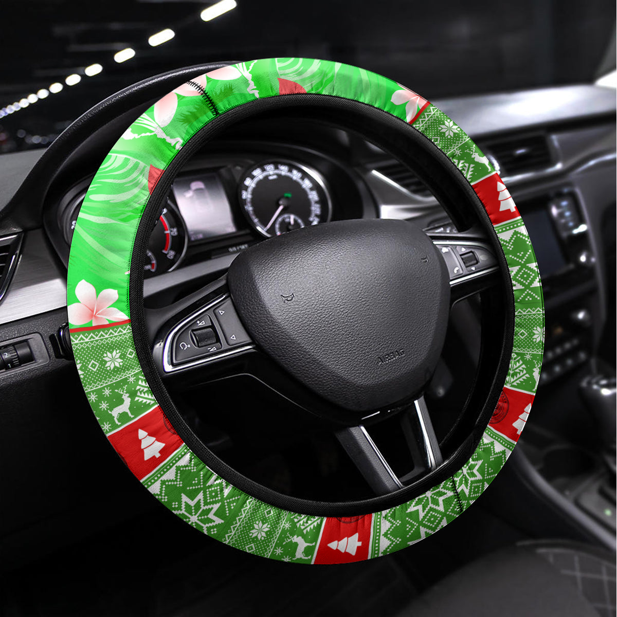 Hawaii Christmas Steering Wheel Cover Mele Kalikimaka Hawaiian Santa Tropical Vibes