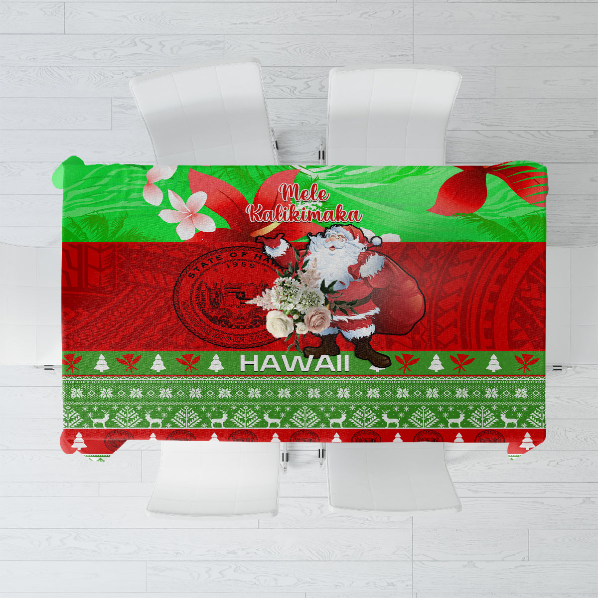 Personalised Hawaii Christmas Tablecloth Mele Kalikimaka Hawaiian Santa Tropical Vibes LT14 Red - Polynesian Pride