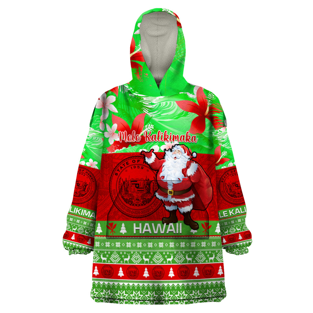 Personalised Hawaii Christmas Wearable Blanket Hoodie Mele Kalikimaka Hawaiian Santa Tropical Vibes LT14 One Size Red - Polynesian Pride