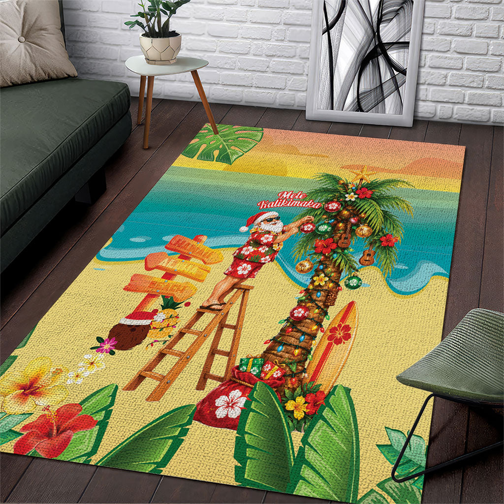 Hawaii Christmas Mele Kalikimaka Area Rug Santa Decorating Xmas Palm Tree Tropical Vibes LT14 Multicolor - Polynesian Pride
