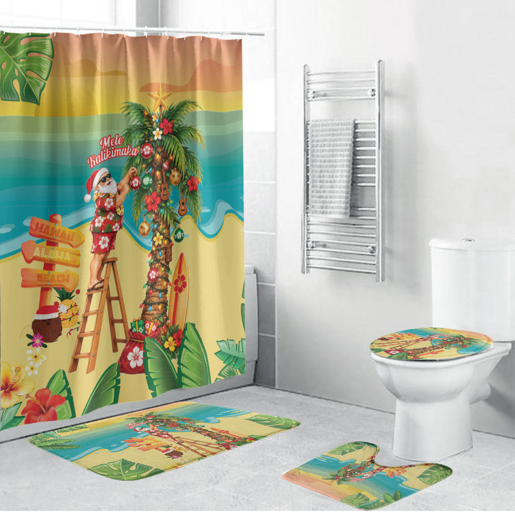 Hawaii Christmas Mele Kalikimaka Bathroom Set Santa Decorating Xmas Palm Tree Tropical Vibes LT14 Bathroom Set (4 pcs) Multicolor - Polynesian Pride