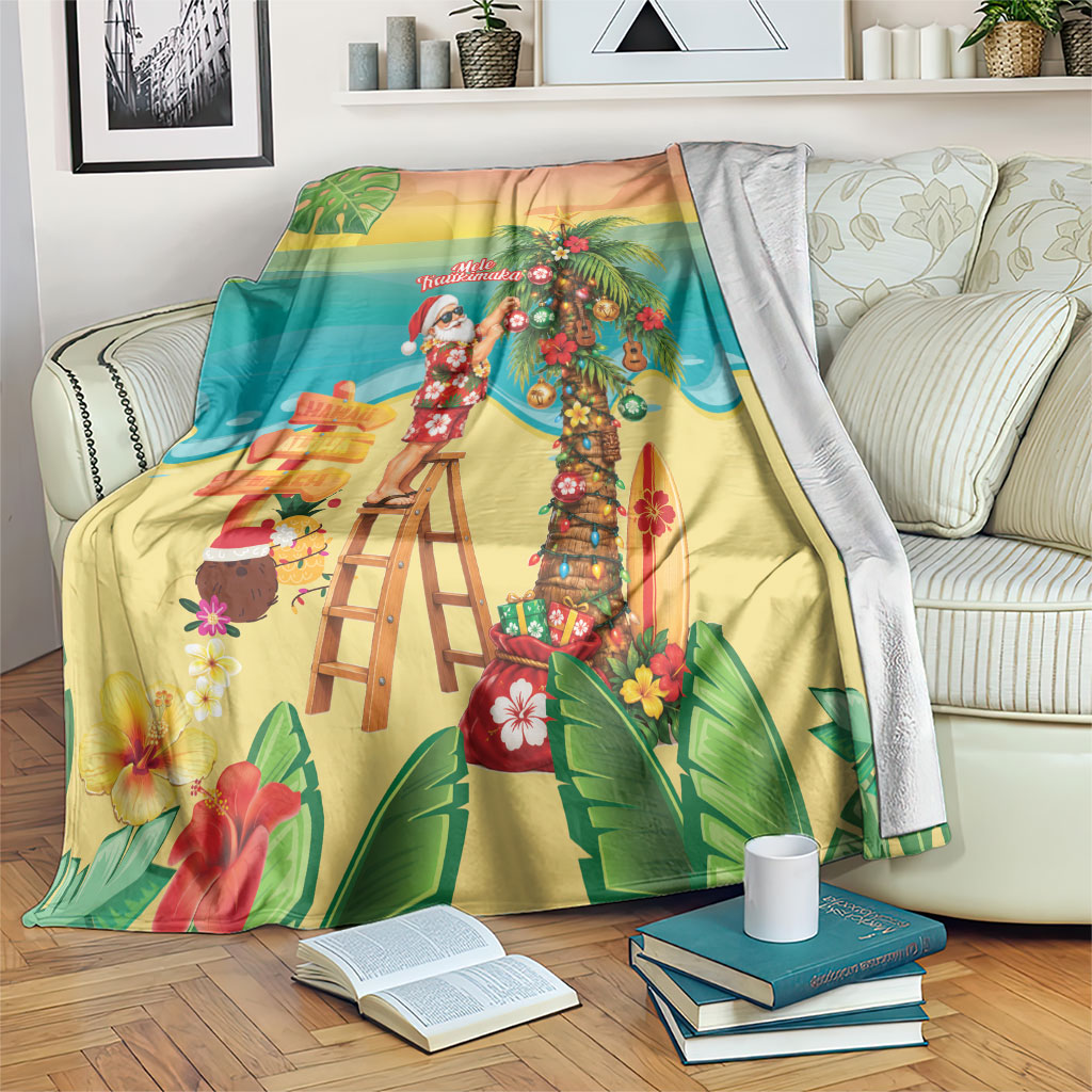 Hawaii Christmas Mele Kalikimaka Blanket Santa Decorating Xmas Palm Tree Tropical Vibes LT14 Multicolor - Polynesian Pride