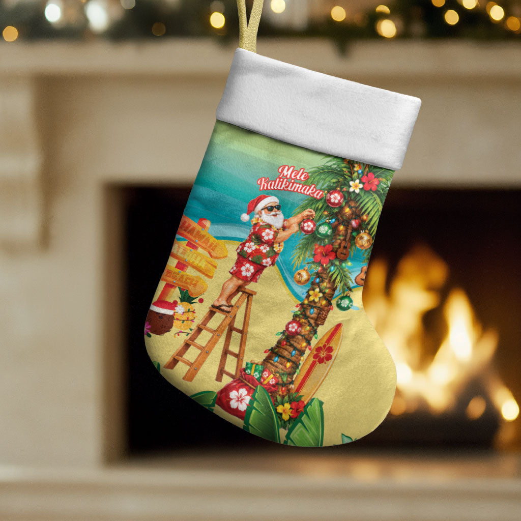 Hawaii Christmas Mele Kalikimaka Christmas Stocking Santa Decorating Xmas Palm Tree Tropical Vibes LT14 Set of 2 Multicolor - Polynesian Pride