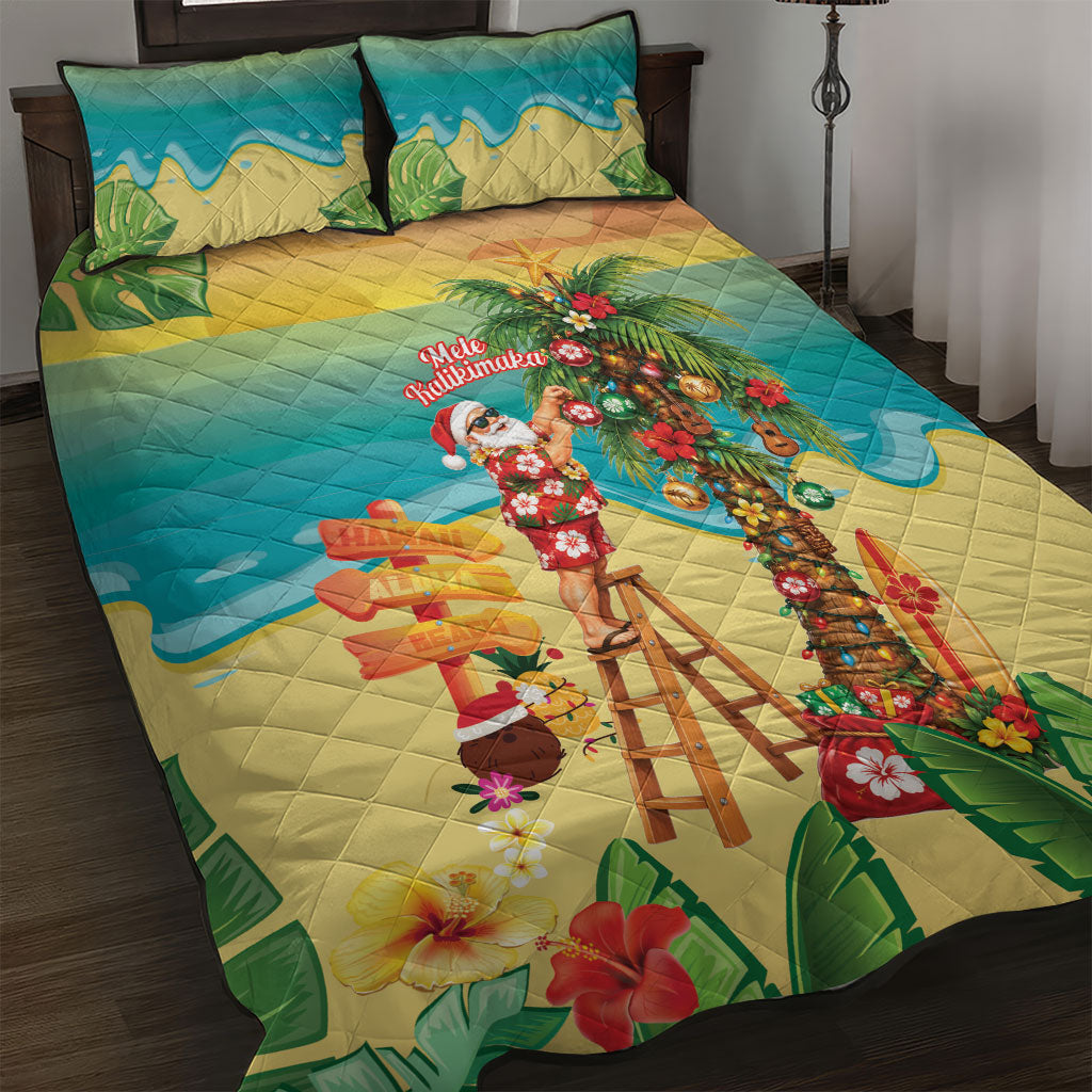Hawaii Christmas Mele Kalikimaka Quilt Bed Set Santa Decorating Xmas Palm Tree Tropical Vibes LT14 Multicolor - Polynesian Pride