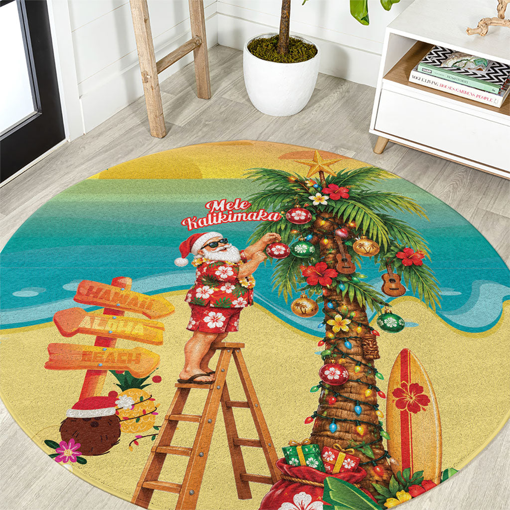 Hawaii Christmas Mele Kalikimaka Round Carpet Santa Decorating Xmas Palm Tree Tropical Vibes LT14 Multicolor - Polynesian Pride