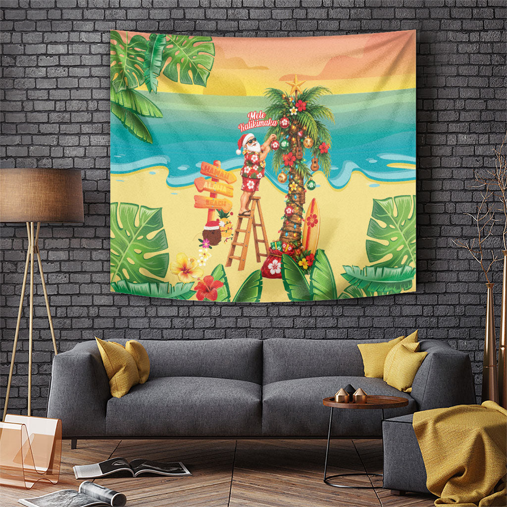 Hawaii Christmas Mele Kalikimaka Tapestry Santa Decorating Xmas Palm Tree Tropical Vibes LT14 Multicolor - Polynesian Pride