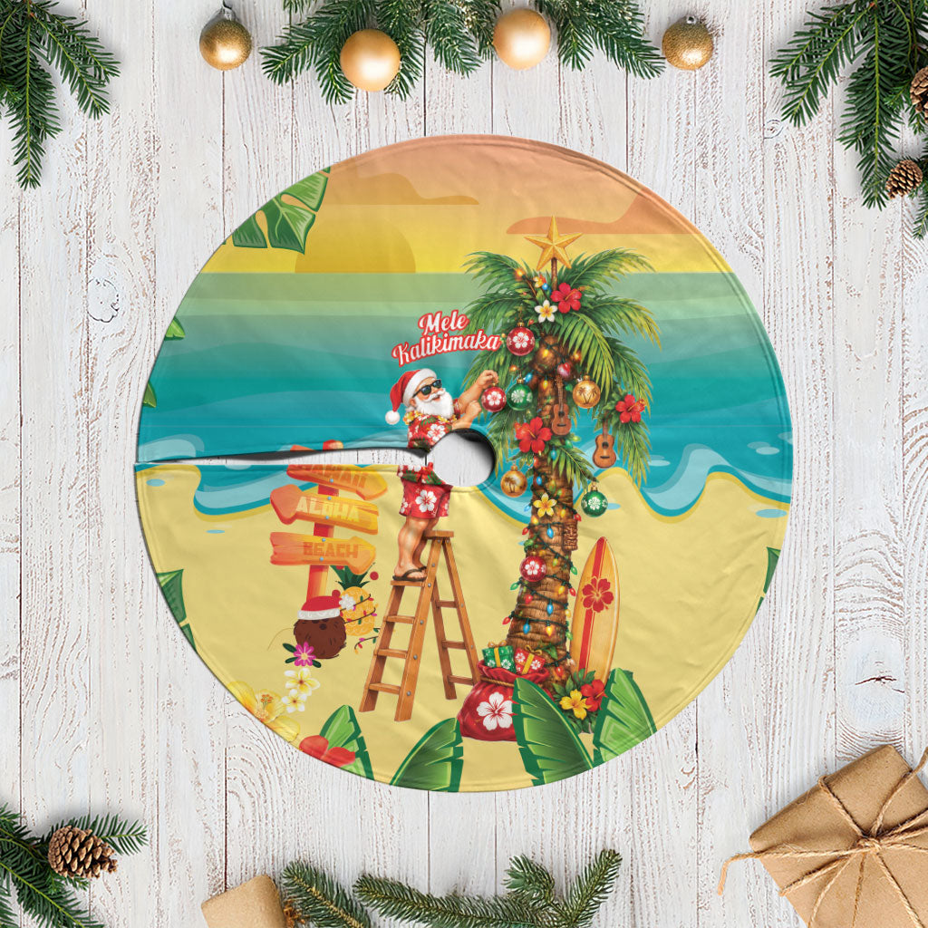 Hawaii Christmas Mele Kalikimaka Tree Skirt Santa Decorating Xmas Palm Tree Tropical Vibes LT14 Casual Multicolor - Polynesian Pride