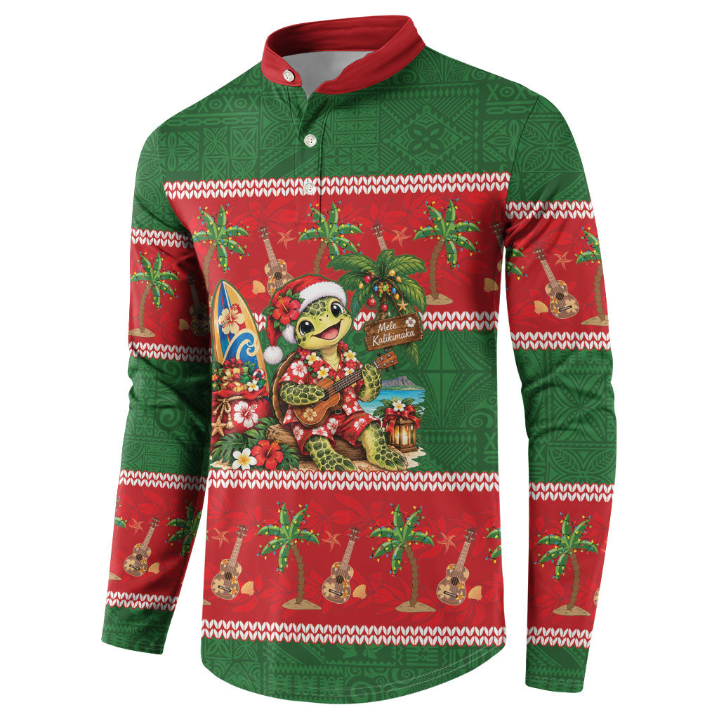 Hawaii Christmas Mele Kalikimaka Button Sweatshirt Aloha Turtle Santa With Ukulele LT14 - Polynesian Pride