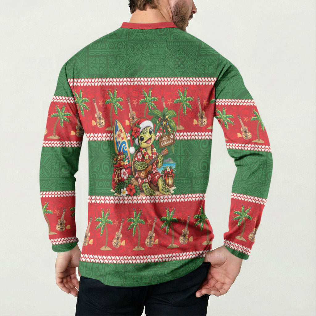 Hawaii Christmas Mele Kalikimaka Button Sweatshirt Aloha Turtle Santa With Ukulele LT14 - Polynesian Pride