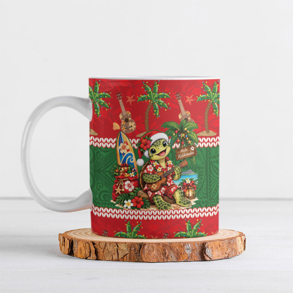 Hawaii Christmas Mele Kalikimaka Ceramic Mug Aloha Turtle Santa With Ukulele LT14 Red - Polynesian Pride