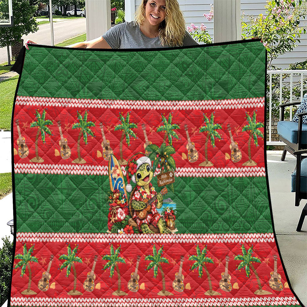 Hawaii Christmas Mele Kalikimaka Quilt Aloha Turtle Santa With Ukulele LT14 Red - Polynesian Pride