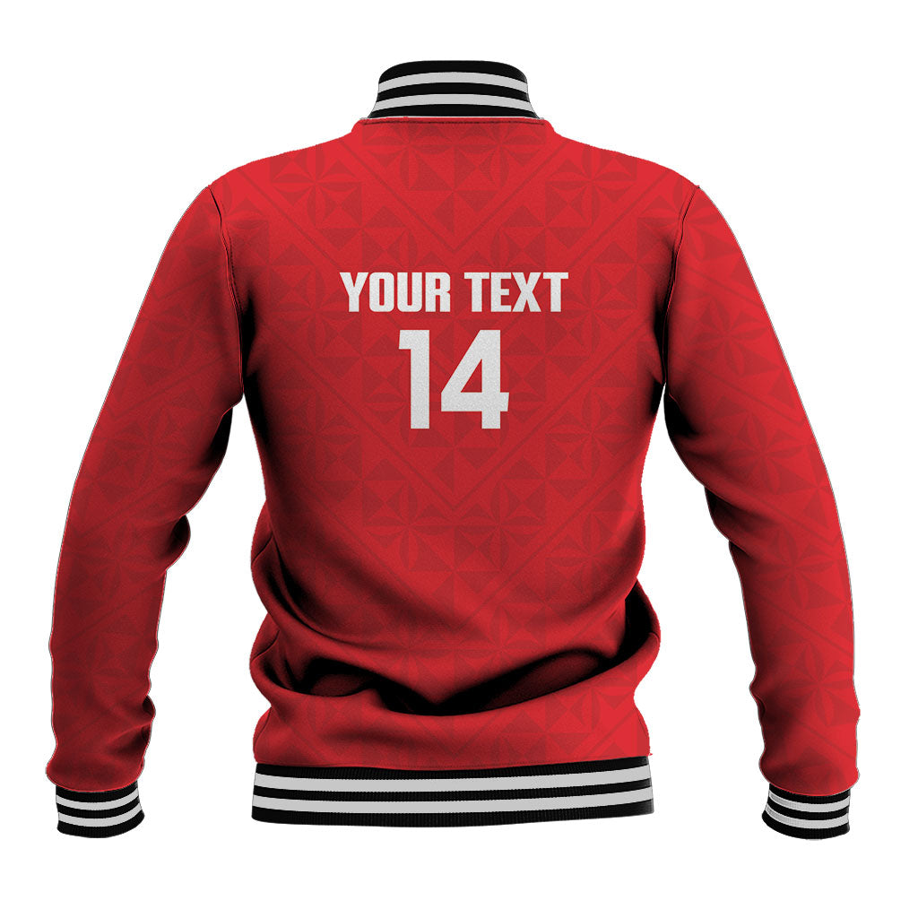 Mate Maa Tonga Rugby Custom Baseball Jacket 2026 Tongan Ngatu Pattern Red LT14 - Polynesian Pride