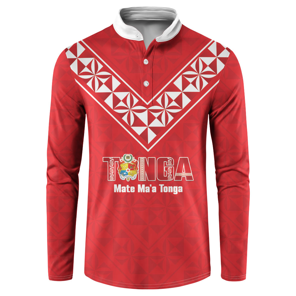 Mate Maa Tonga Rugby Custom Button Sweatshirt 2026 Tongan Ngatu Pattern Red LT14 Red - Polynesian Pride