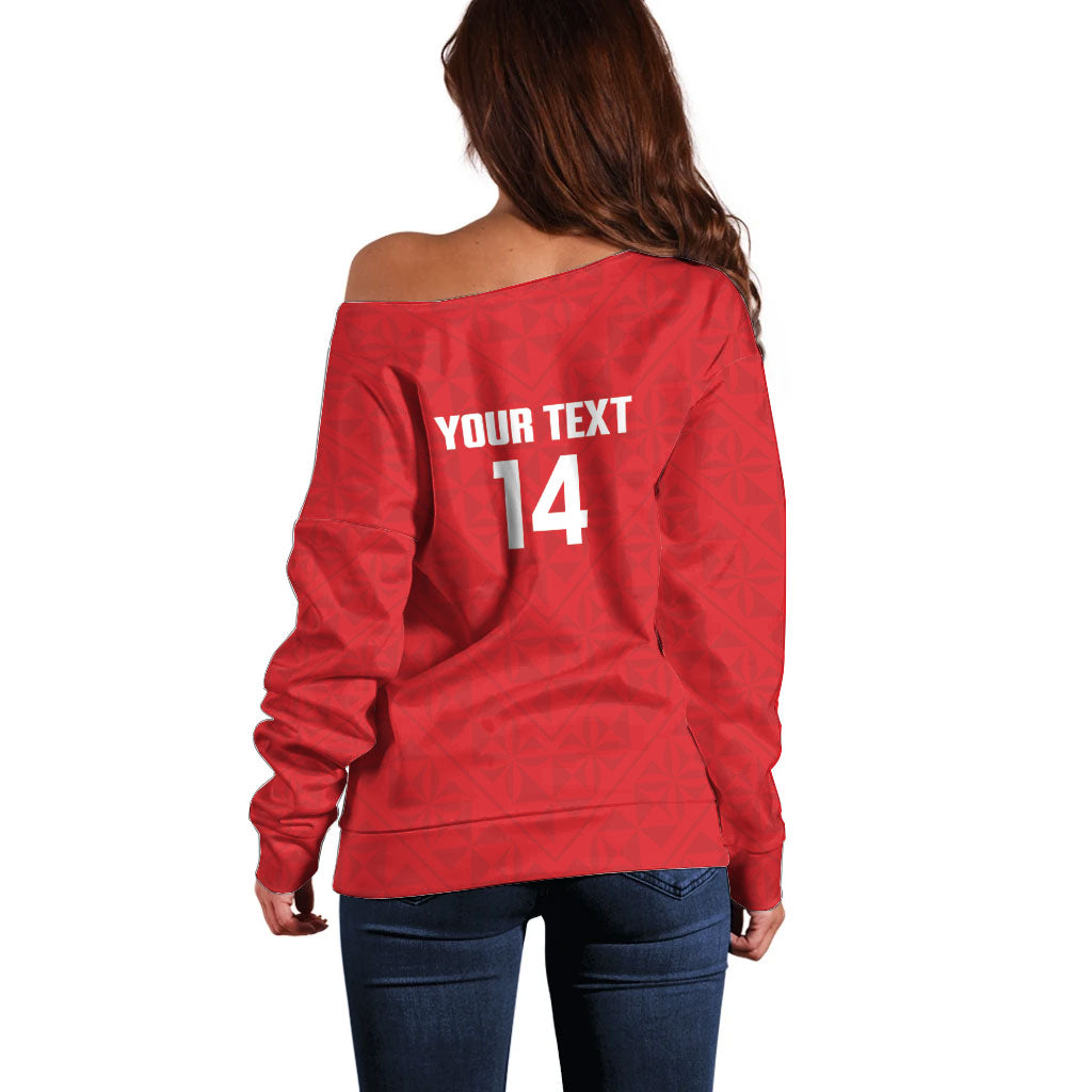 Mate Maa Tonga Rugby Custom Off Shoulder Sweater 2026 Tongan Ngatu Pattern Red LT14 - Polynesian Pride