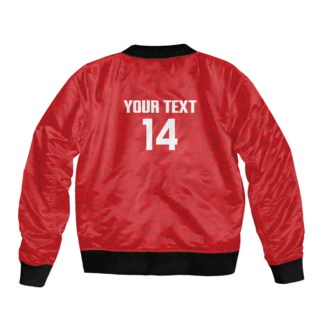 Mate Maa Tonga Rugby Custom Sleeve Zip Bomber Jacket 2026 Tongan Ngatu Pattern Red LT14 - Polynesian Pride