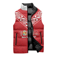 Mate Maa Tonga Rugby Custom Sleeveless Puffer Jacket 2026 Tongan Ngatu Pattern Red LT14 - Polynesian Pride