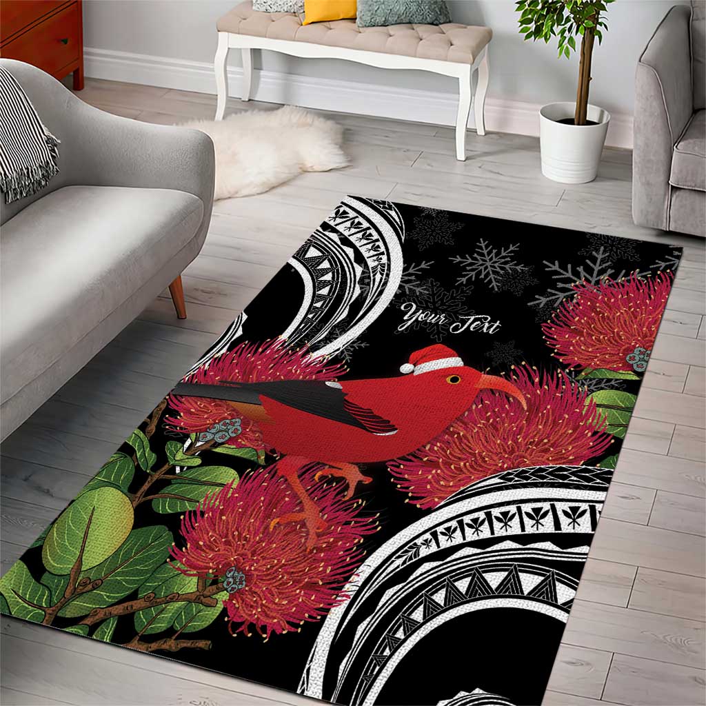 Personalized Mele Kalikimaka Hawaii Area Rug I'iwi Bird With Ohia Lehua - Black Color