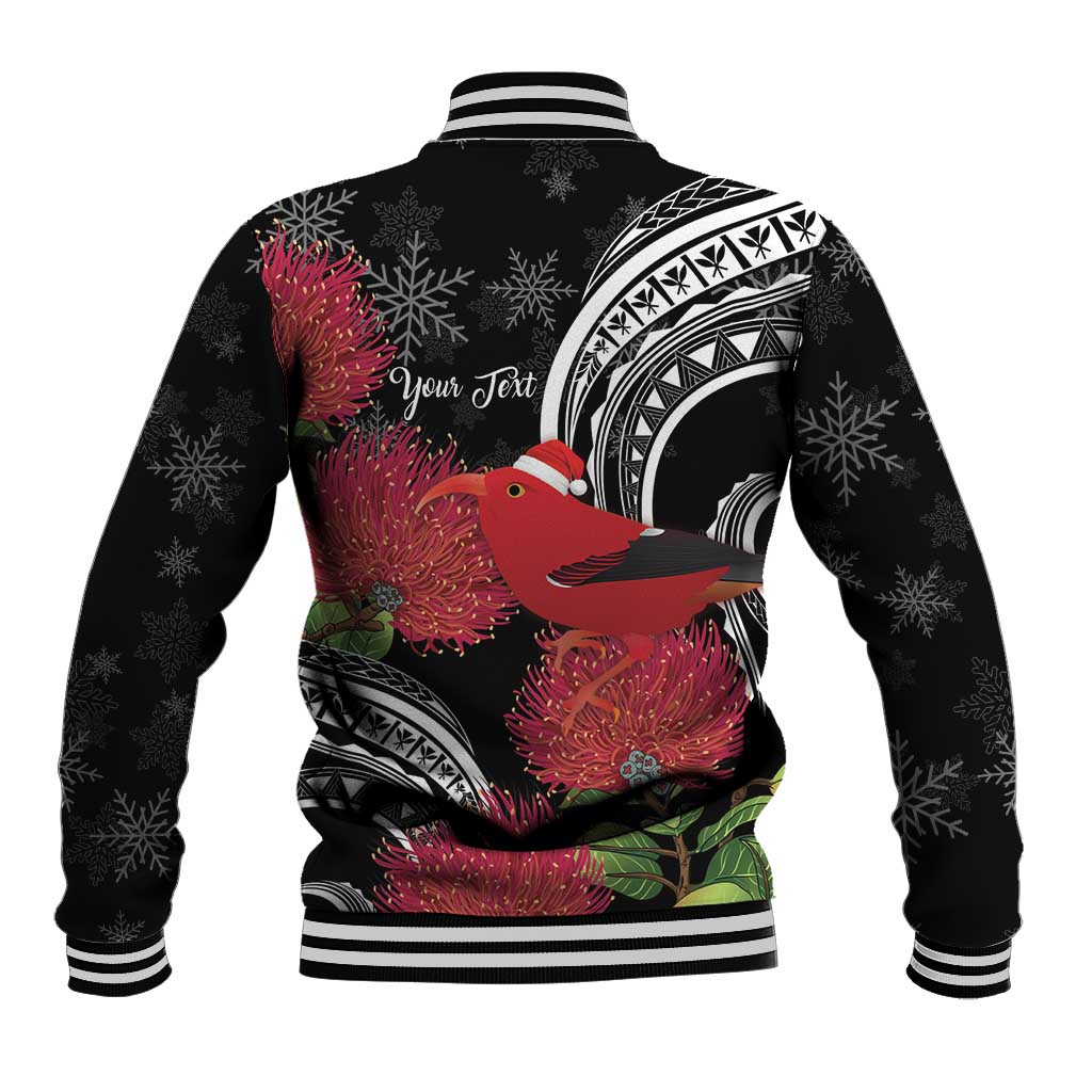 Personalized Mele Kalikimaka Hawaii Baseball Jacket I'iwi Bird With Ohia Lehua - Black Color LT14 - Polynesian Pride