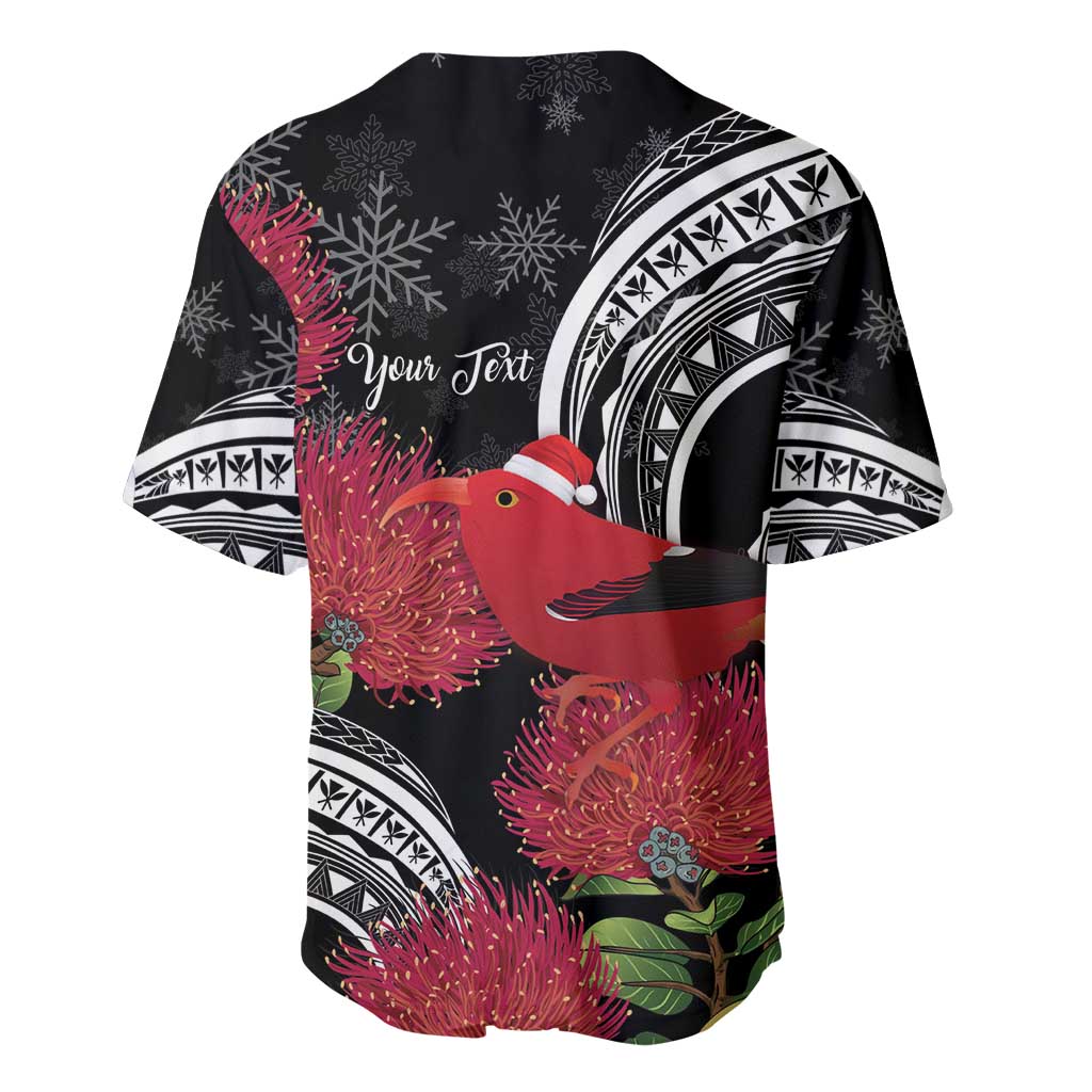 Personalized Mele Kalikimaka Hawaii Baseball Jersey I'iwi Bird With Ohia Lehua - Black Color