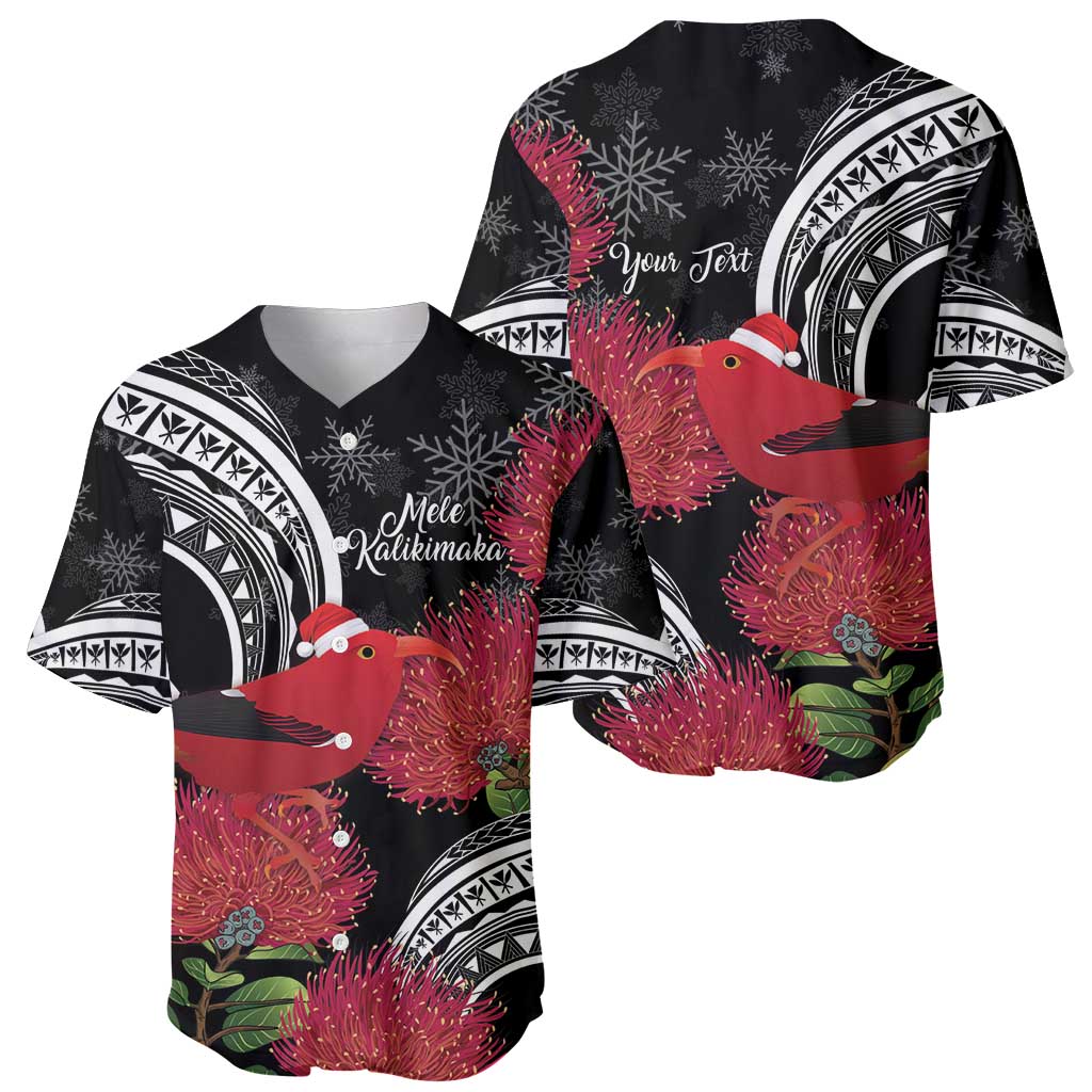 Personalized Mele Kalikimaka Hawaii Baseball Jersey I'iwi Bird With Ohia Lehua - Black Color