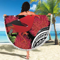 Personalized Mele Kalikimaka Hawaii Beach Blanket I'iwi Bird With Ohia Lehua - Black Color LT14 - Polynesian Pride