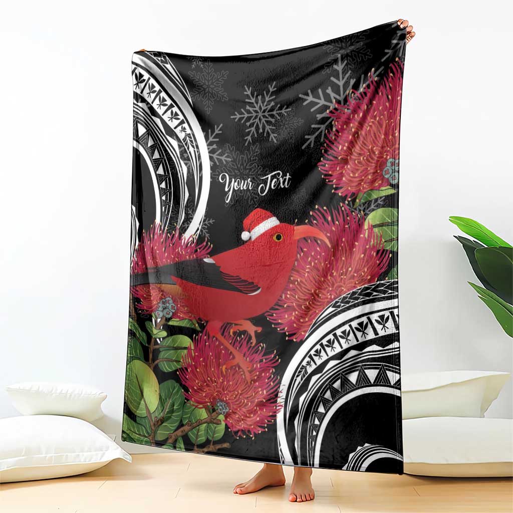 Personalized Mele Kalikimaka Hawaii Blanket I'iwi Bird With Ohia Lehua - Black Color LT14 - Polynesian Pride