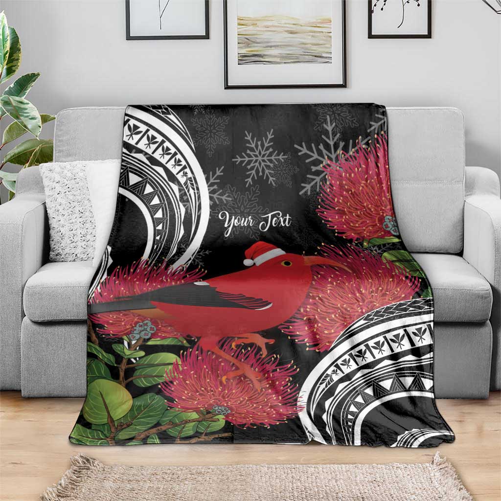 Personalized Mele Kalikimaka Hawaii Blanket I'iwi Bird With Ohia Lehua - Black Color LT14 - Polynesian Pride