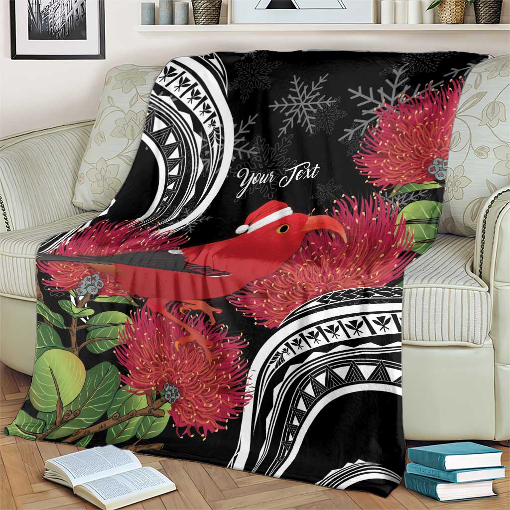 Personalized Mele Kalikimaka Hawaii Blanket I'iwi Bird With Ohia Lehua - Black Color LT14 - Polynesian Pride