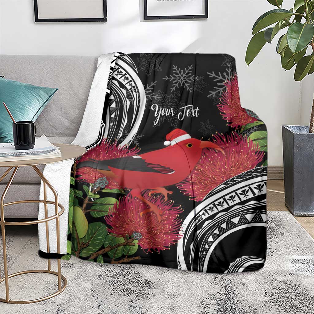 Personalized Mele Kalikimaka Hawaii Blanket I'iwi Bird With Ohia Lehua - Black Color LT14 - Polynesian Pride