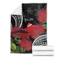 Personalized Mele Kalikimaka Hawaii Blanket I'iwi Bird With Ohia Lehua - Black Color LT14 - Polynesian Pride
