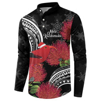 Personalized Mele Kalikimaka Hawaii Button Sweatshirt I'iwi Bird With Ohia Lehua - Black Color LT14 - Polynesian Pride