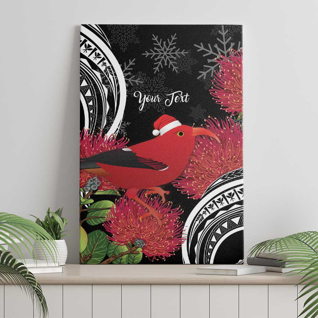 Personalized Mele Kalikimaka Hawaii Canvas Wall Art I'iwi Bird With Ohia Lehua - Black Color LT14 - Polynesian Pride