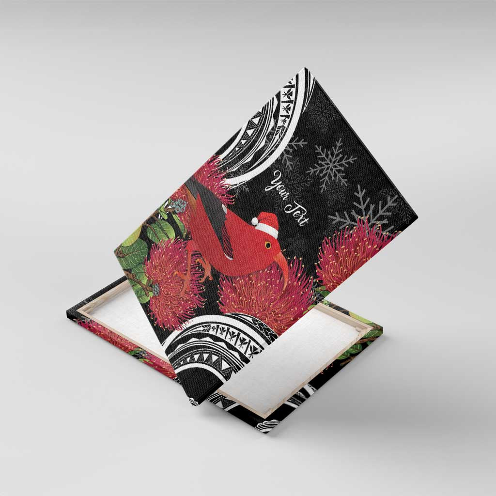 Personalized Mele Kalikimaka Hawaii Canvas Wall Art I'iwi Bird With Ohia Lehua - Black Color LT14 With Frame Black - Polynesian Pride