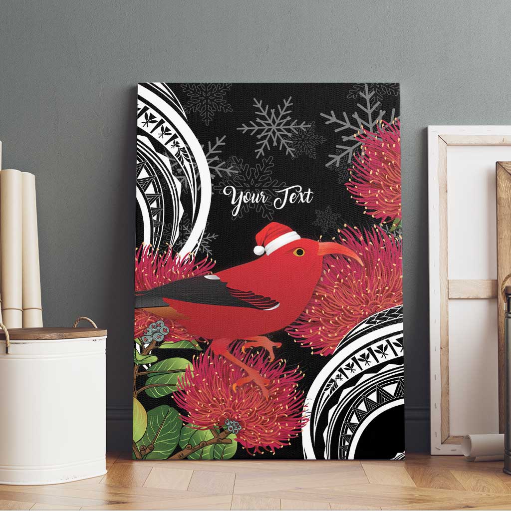 Personalized Mele Kalikimaka Hawaii Canvas Wall Art I'iwi Bird With Ohia Lehua - Black Color LT14 - Polynesian Pride