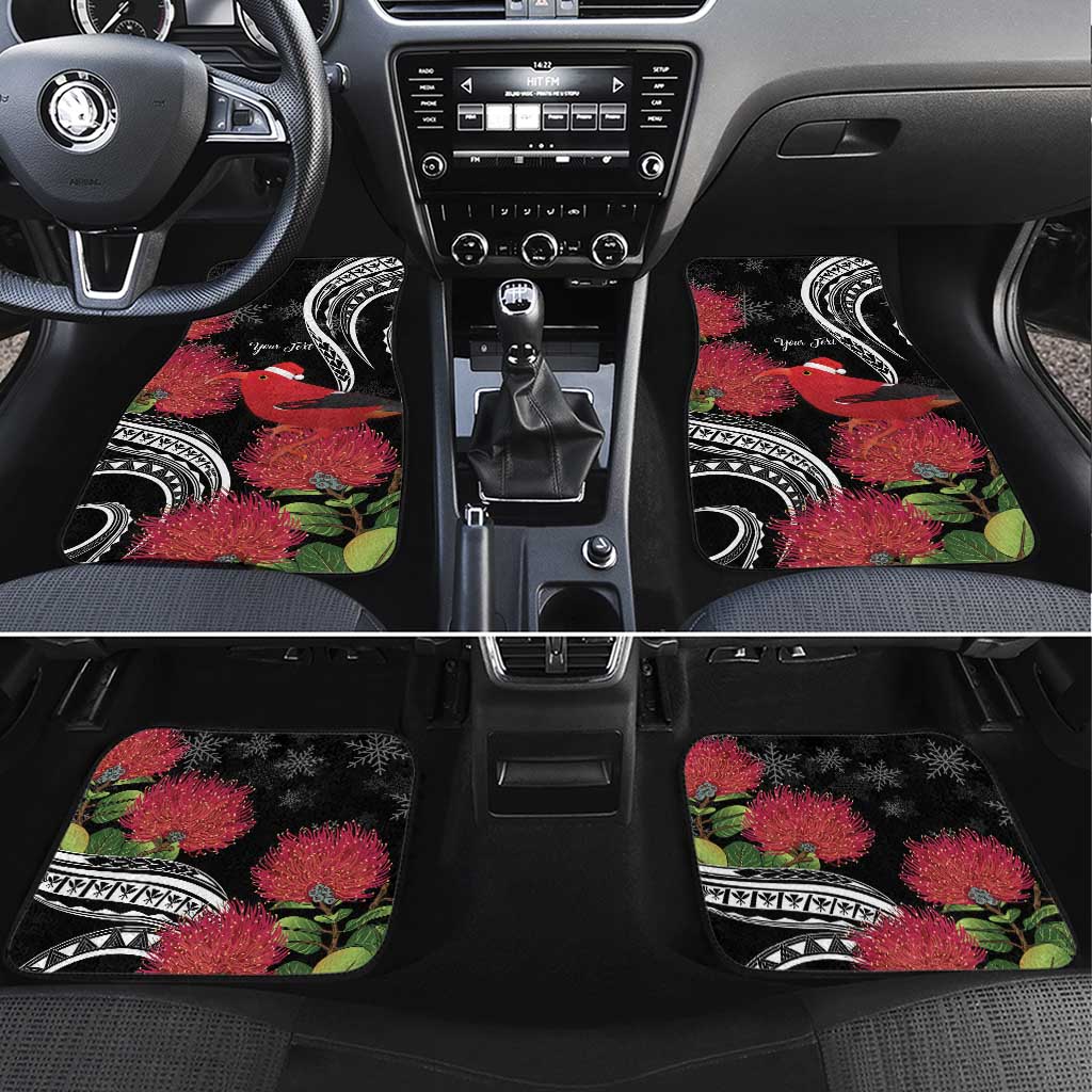 Personalized Mele Kalikimaka Hawaii Car Mats I'iwi Bird With Ohia Lehua - Black Color