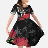 Personalized Mele Kalikimaka Hawaii Family Matching Off Shoulder Maxi Dress and Hawaiian Shirt I'iwi Bird With Ohia Lehua - Black Color