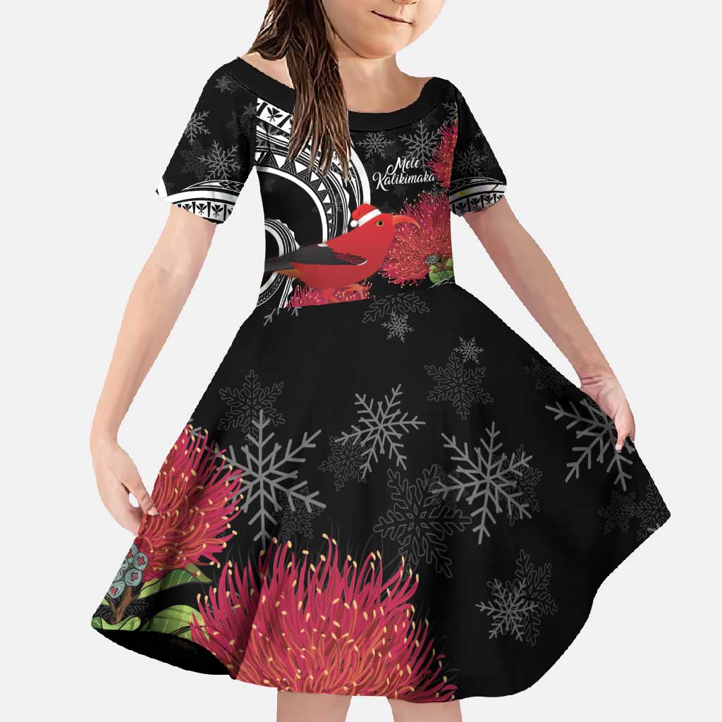 Personalized Mele Kalikimaka Hawaii Family Matching Summer Maxi Dress and Hawaiian Shirt I'iwi Bird With Ohia Lehua - Black Color