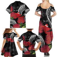 Personalized Mele Kalikimaka Hawaii Family Matching Summer Maxi Dress and Hawaiian Shirt I'iwi Bird With Ohia Lehua - Black Color