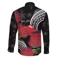 Personalized Mele Kalikimaka Hawaii Family Matching Summer Maxi Dress and Hawaiian Shirt I'iwi Bird With Ohia Lehua - Black Color